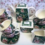 Teekann,suhkrutoos,koorekann,tassipaarid 6 tk Kirss roheline